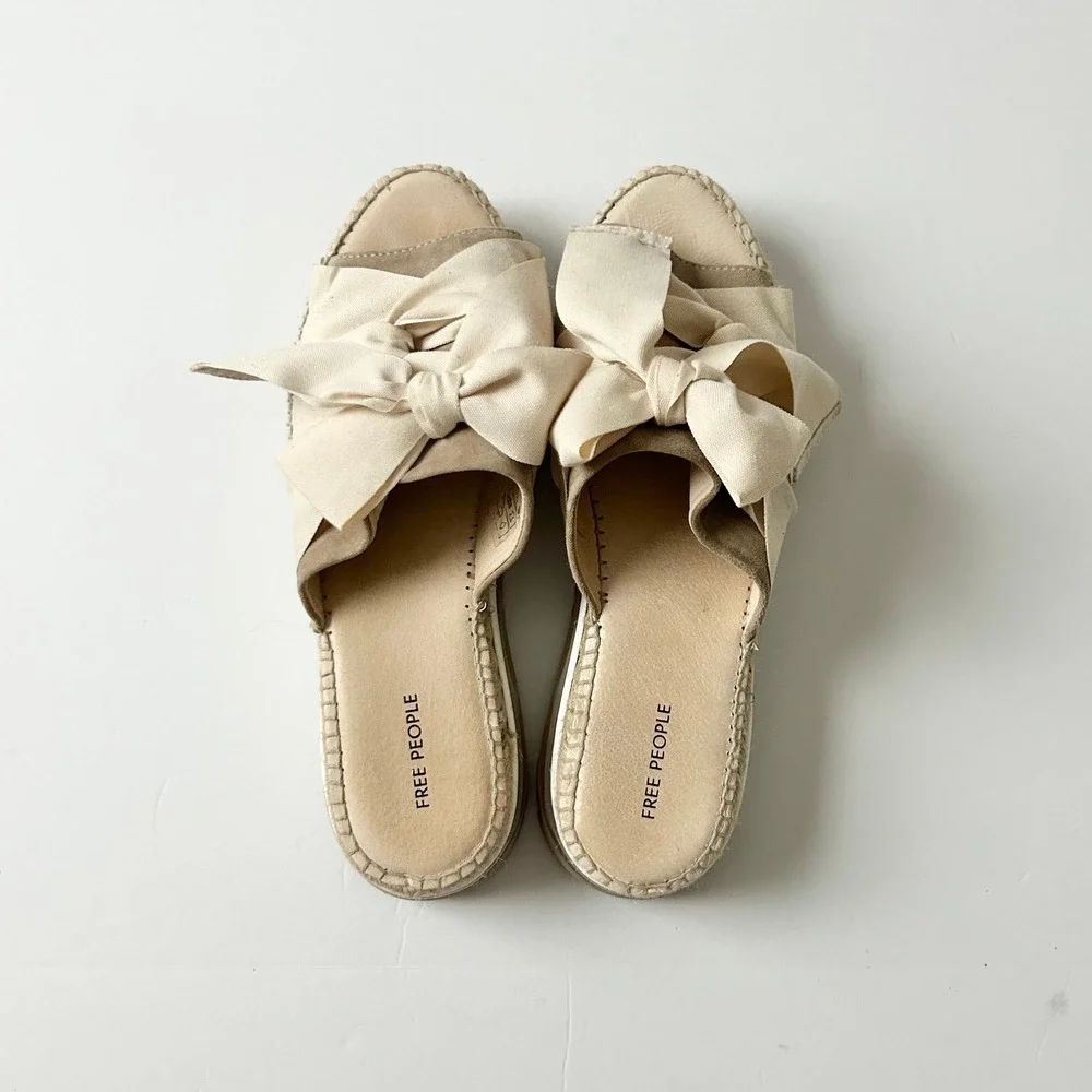 Free People Chapmin Sport Bow Platform Espadrille Slide Sandals Cream EU 40 US 9
